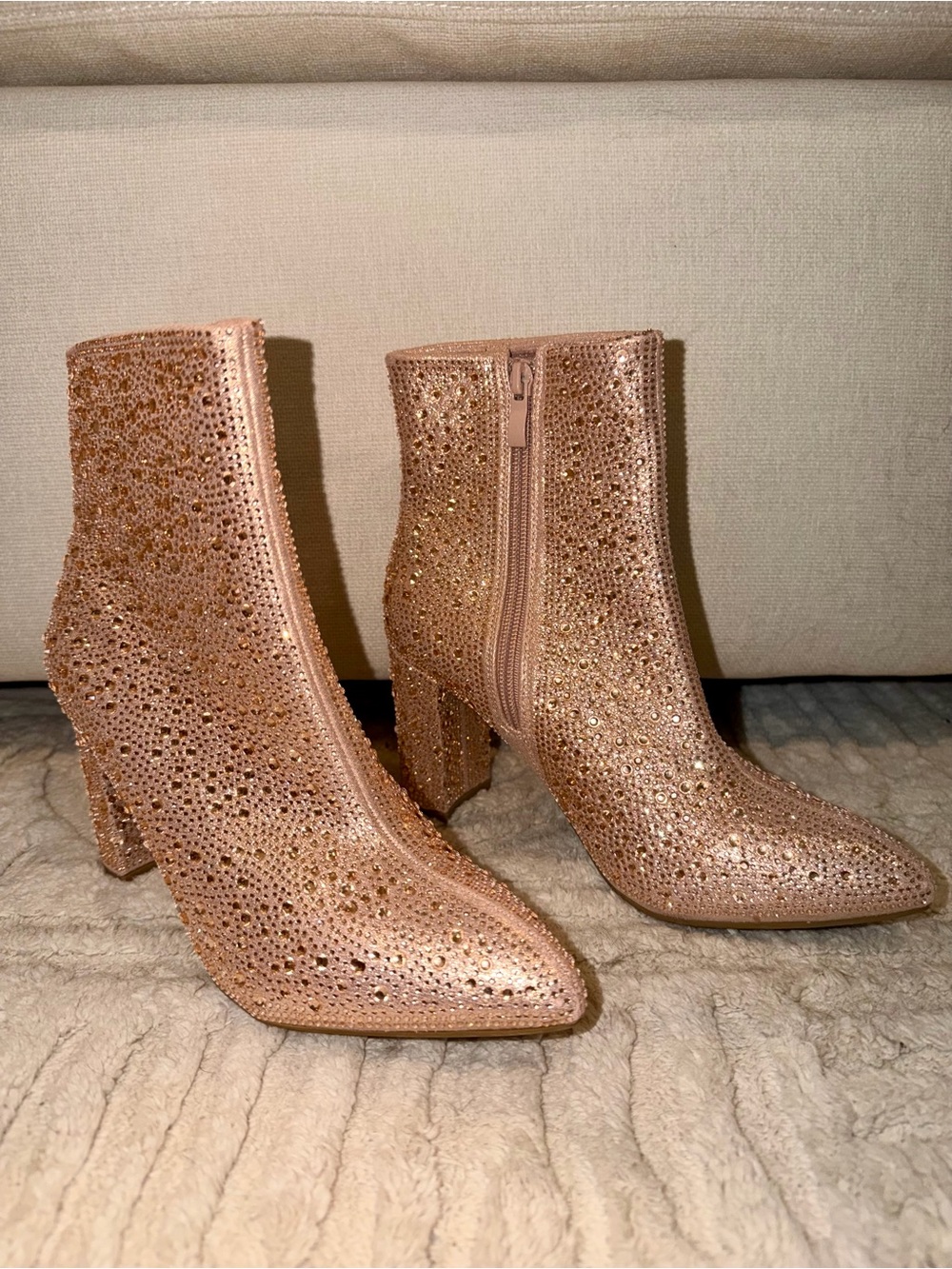 TOP Moda Rose Gold Rhinestone Ankle Booties - Picture 3 of 3